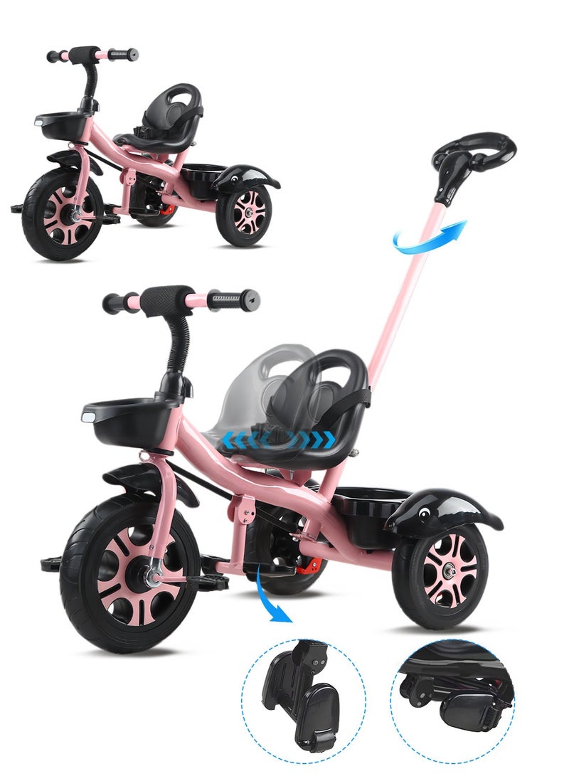 MaBaby Tricycles for Kids, with Storage Basket, Adjustable Seat and Parent Push Handle, Children Trike for 1-6 Years Boys and Girls, Balance Bike for Indoor Outdoor - Image 1